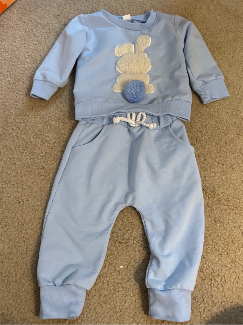 Baby boy spring Easter bunny outfit blue size 6-12M NWOT sweatshirt sweatpants